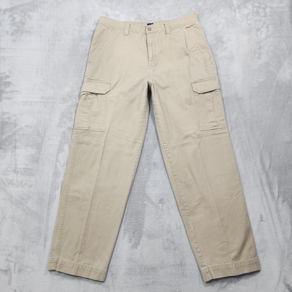 Vintage Basic Editions Pants Mens 34x32 Beige Cargo Cotton Workwear Utility